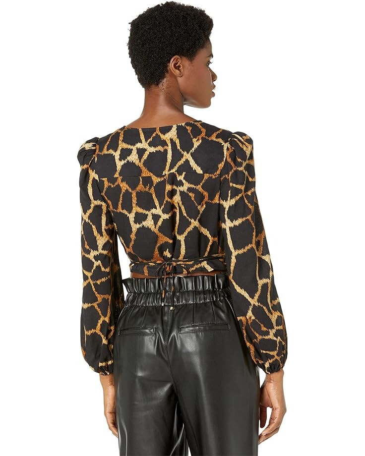 

Топ MILLY Wynona Giraffe Print Linen Top, черный мульти