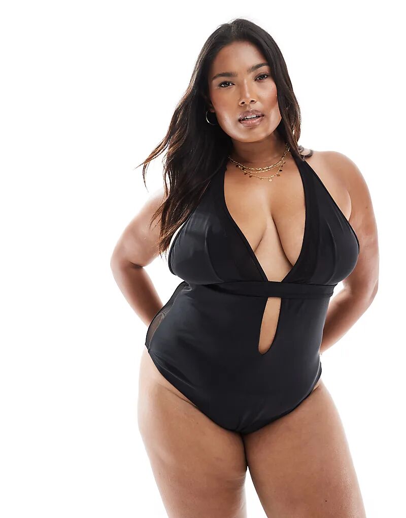 

Эксклюзивный купальник Katie May с сетчатой вставкой от ASOS DESIGN Curve черного цвета Asos Curve