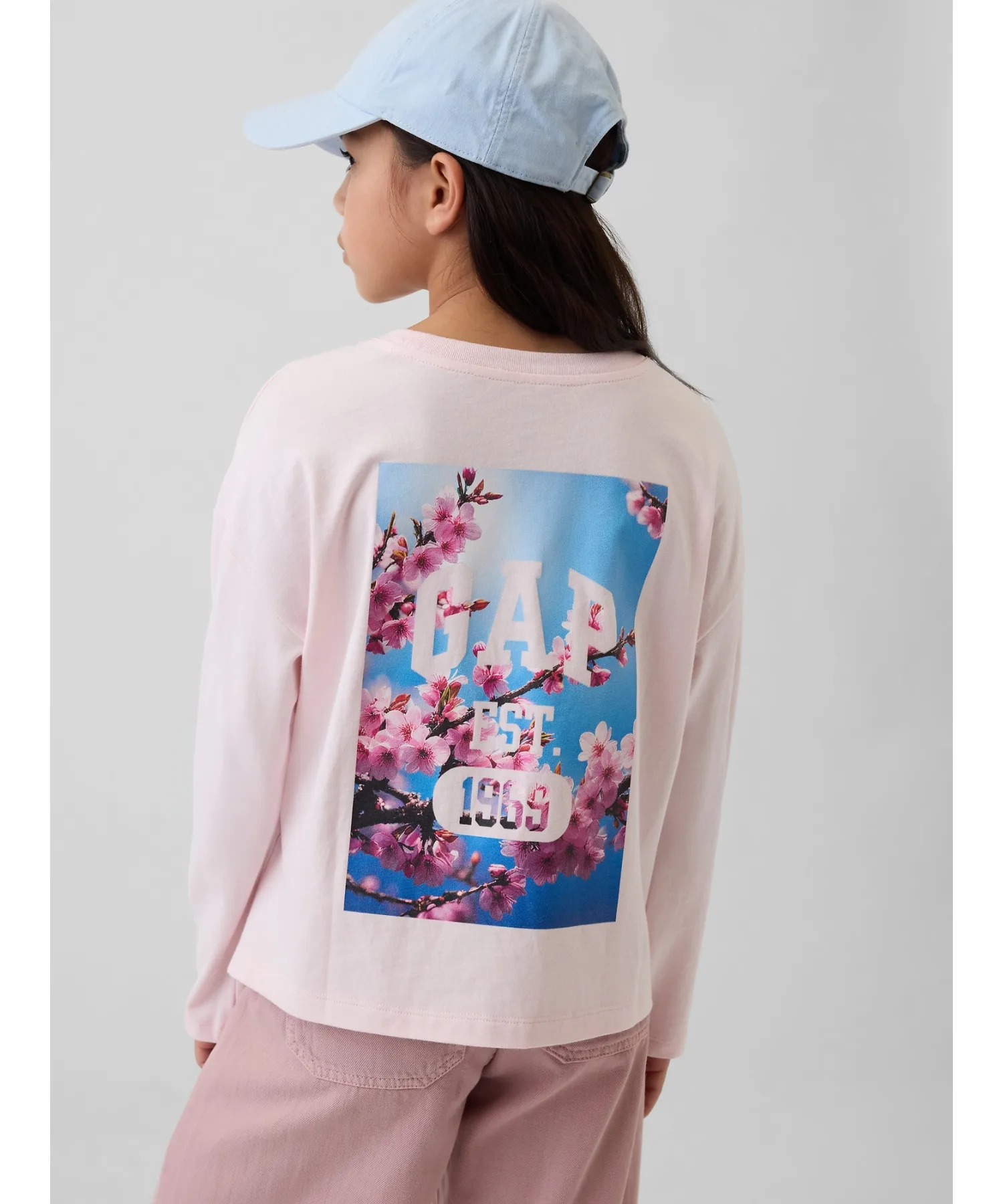 Детская футболка оверсайз GAP с логотипом SAKURA розовая