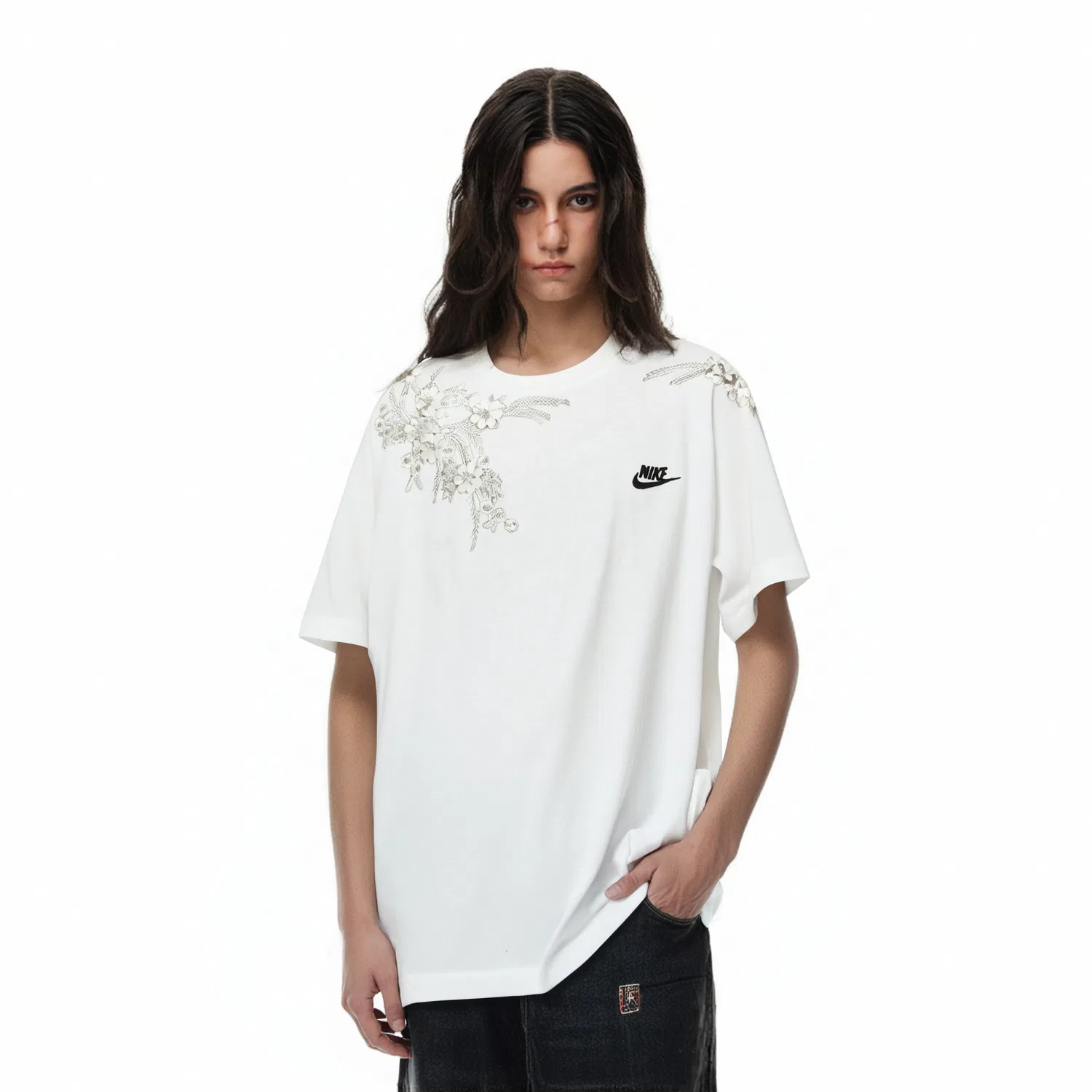 Футболка хлопковая Nike Dri Fit Crew Neck белая — фото 4
