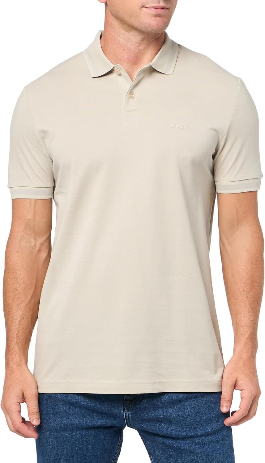 

Мужская спортивная рубашка-поло BOSS Pio Sporty Tonal Collar, Oat Cream