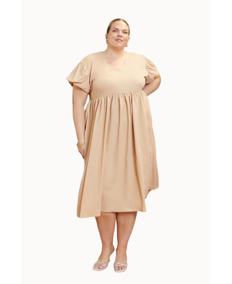 

Женское платье-рубашка с пышными рукавами FASHION-SZN CURVE, Stone