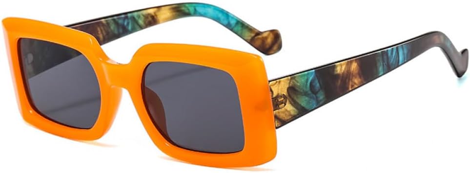 

Маленькие квадратные солнцезащитные очки для женщин, модные, с оранжевыми цветочными дужками, классические черные винтажные панк-очки с защитой от УФ-излучения UV400 MTZJH, 5