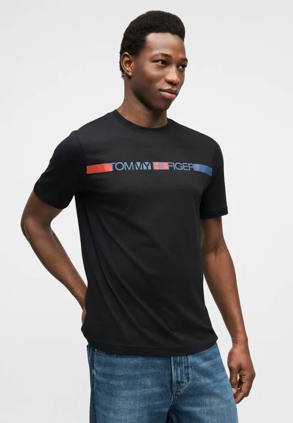 Футболка с логотипом в полоску, футболка с принтом Tommy Hilfiger, Black — фото 4
