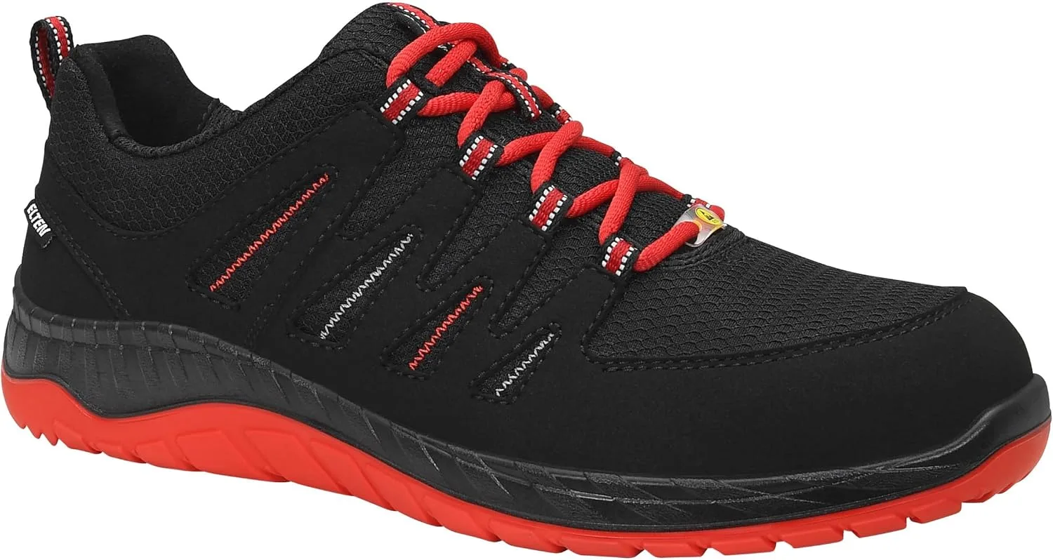 Ботинки ELTEN Maddox Black-Red Low ESD O2 для мужчин и женщин, текстильные, легкие, спортивные, черный