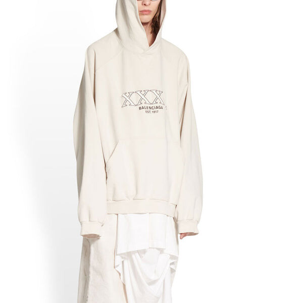 Толстовка xxxl patched t-shirt hoodie oversized 'ecru' Balenciaga, экрю — фото 3