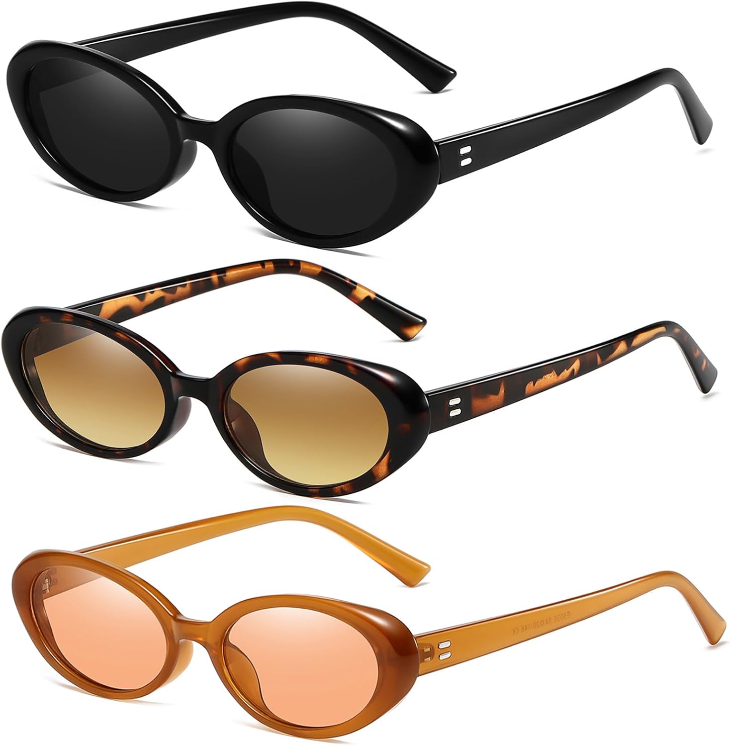 

Ретро овальные солнцезащитные очки для женщин и мужчин, модные маленькие овальные солнцезащитные очки в винтажном стиле 90-х Breaksun, 3 Pack (Black/Grey+ Leopard+brown/Brown)
