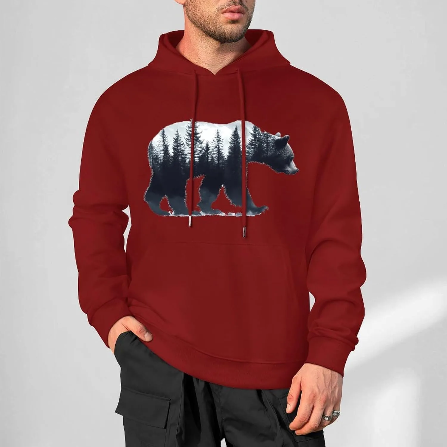 Толстовка Bear Forests Silhouette с капюшоном и карманом Generic, темно-багровый — фото 2