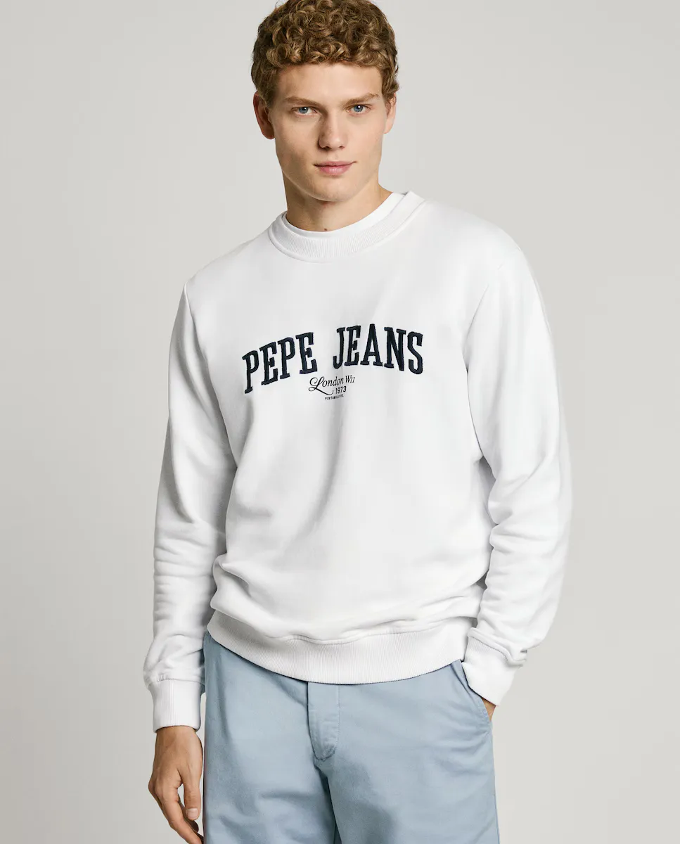 

Мужской свитшот с круглым вырезом и вышитым логотипом Pepe Jeans, белый
