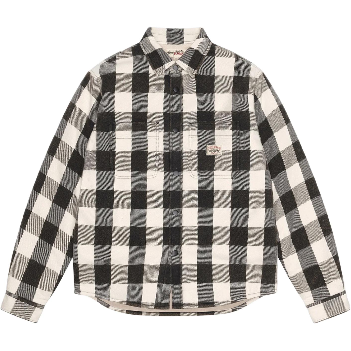 

Рубашка в клетку баффало с подкладкой из шерпы Stussy, белый