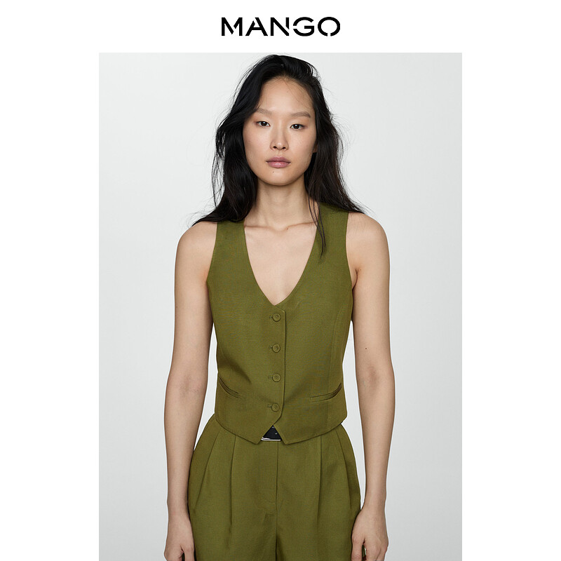 

Женский жилет Mango из смеси хлопка и льна, зеленый