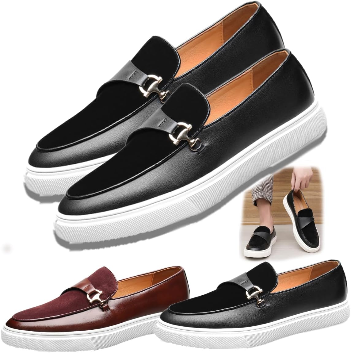 

Мужские слипоны из замшевой кожи - легкие повседневные туфли с круглым носком и металлической пряжкой, удобные для вождения и ходьбы, слиперы Penny Generic, черный