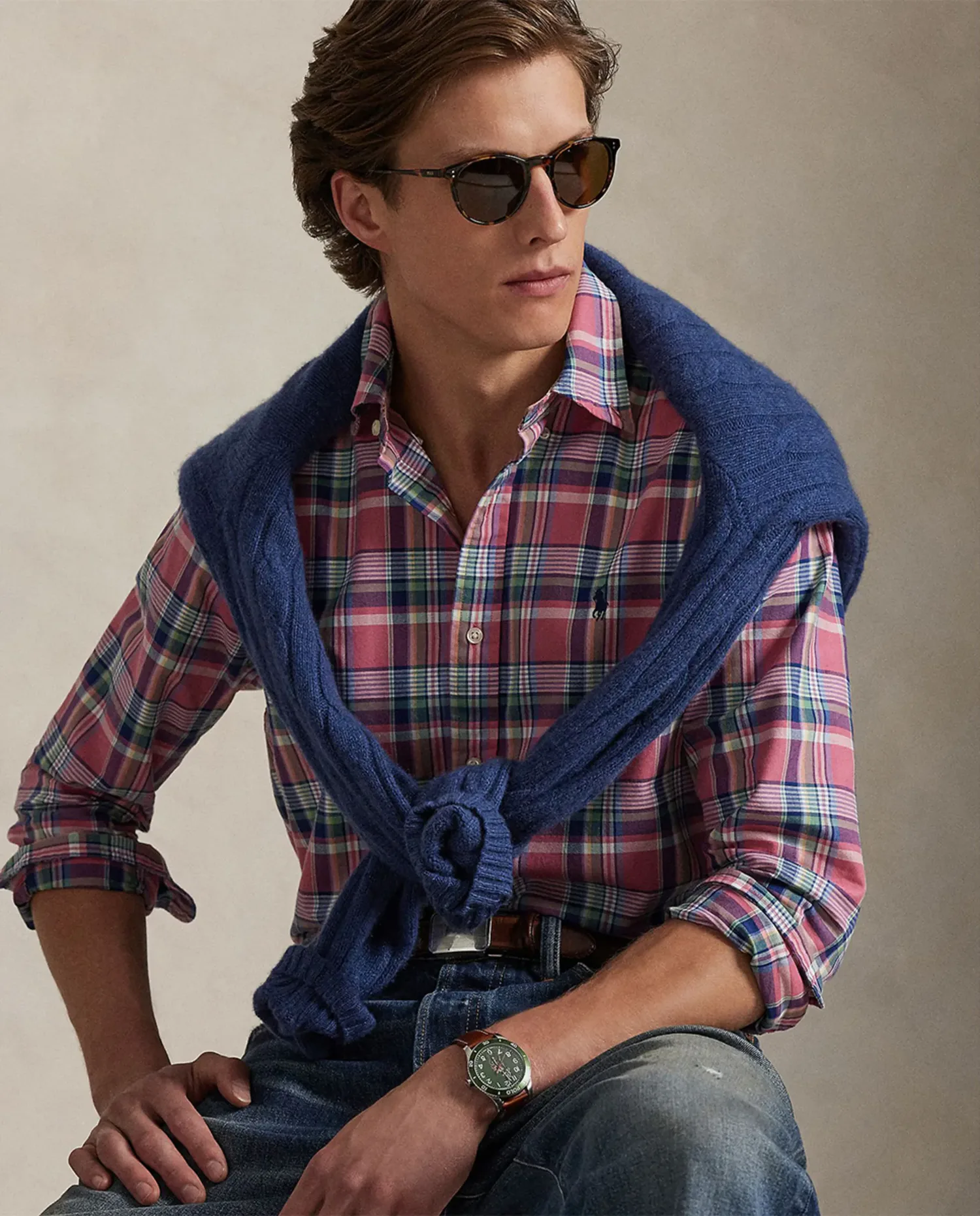 Мужская рубашка Oxford Custom Fit в клетку Polo Ralph Lauren, мультиколор — фото 4