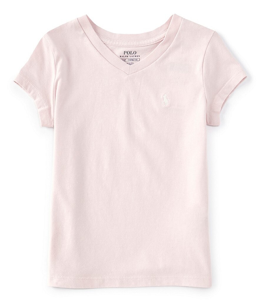 

Футболка с короткими рукавами и v-образным вырезом с логотипом Polo Ralph Lauren Essential Little Girls 2T-6X, розовый