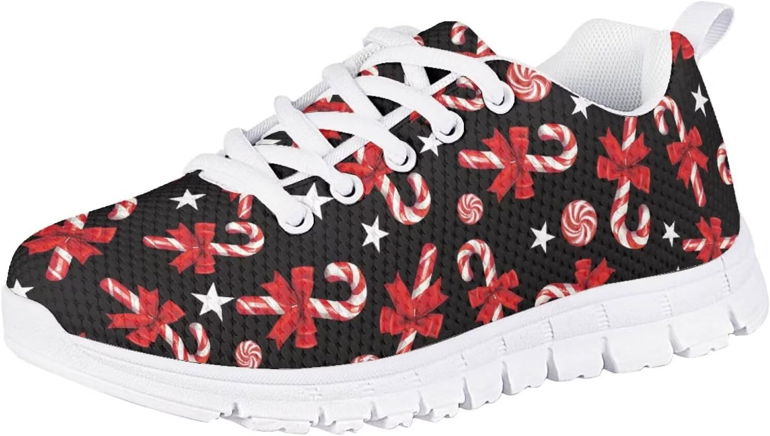 

Рождественские кроссовки Forchrinse для девочек и мальчиков, легкие шнурованные ходовые кроссовки, повседневные беговые кроссовки с противоскользящей подошвой, Christmas Cane Candy