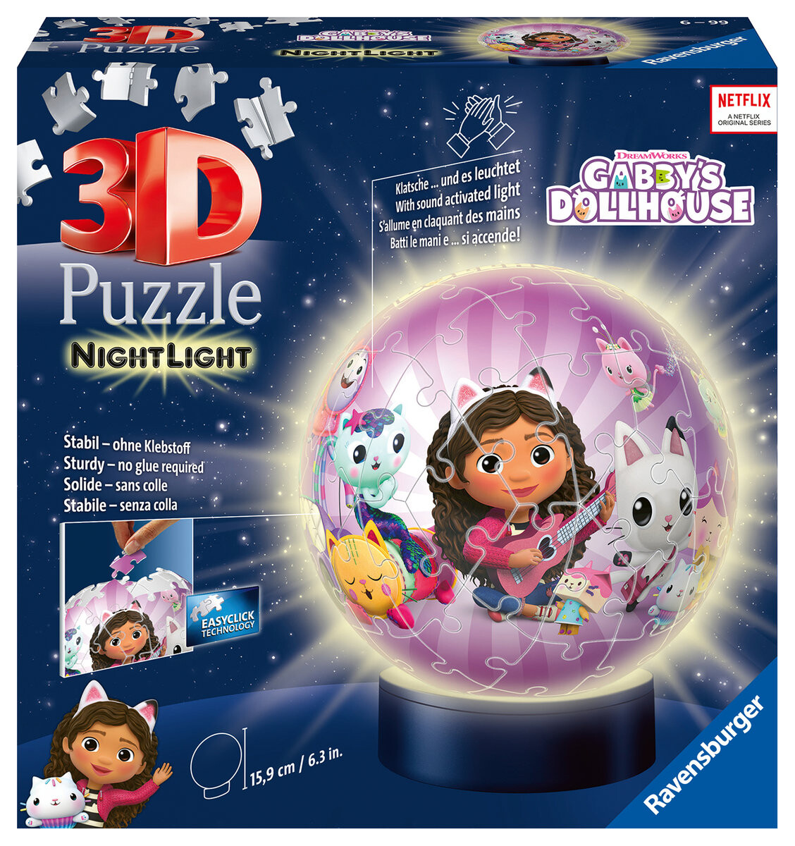

Ravensburger, 3D Пазл, Светящийся в темноте Шар, Кошачий домик Габи, 74 шт.