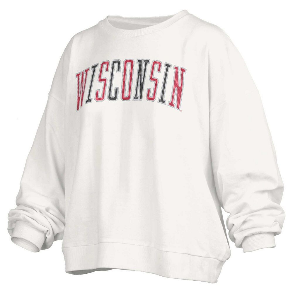 

Женский свободный пуловер с длинным рукавом Pressbox White Wisconsin Badgers Janise длиной до талии, цвет Wis White