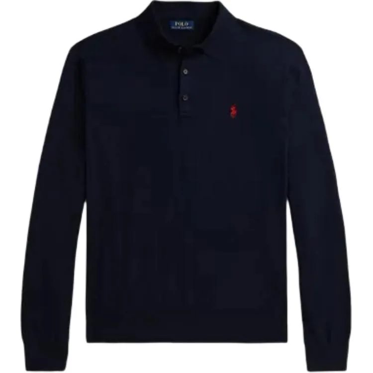 Поло с длинным рукавом и воротником Polo Ralph Lauren, темно-синий