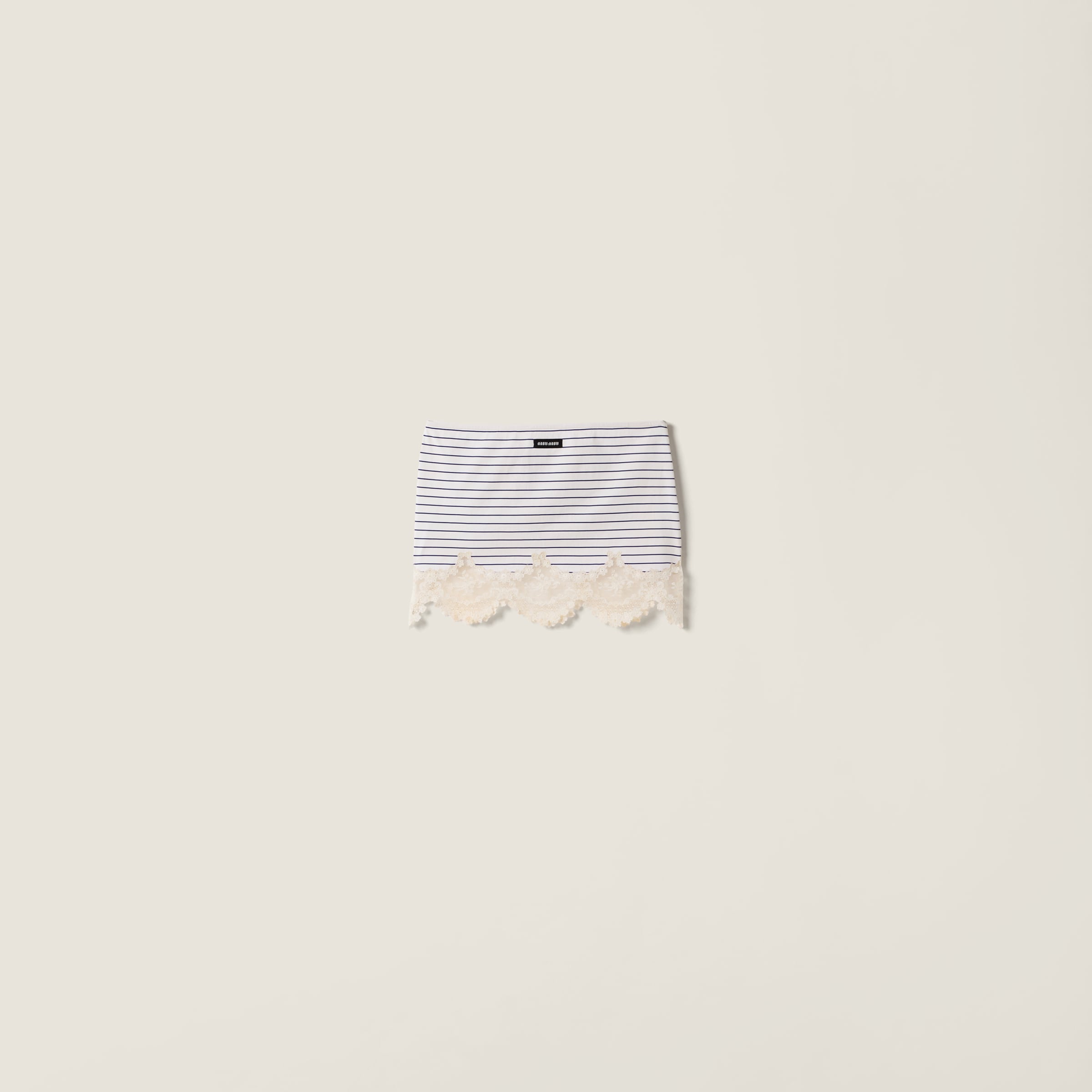 

Мини-юбка из трикотажа в полоску с кружевной отделкой MIU MIU, белый/синий