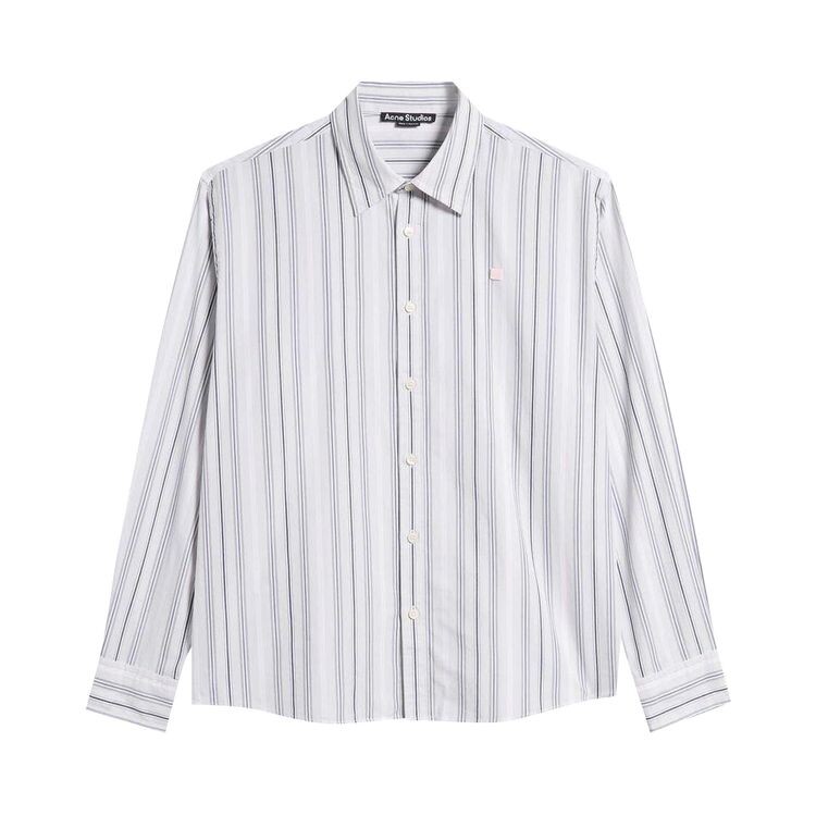 

Рубашка Acne Studios Face Logo Striped Long-Sleeve Shirt Grey/Light Pink, серый