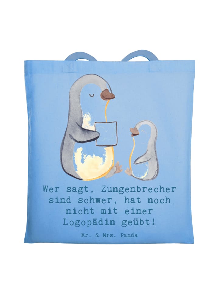 

Сумка-шоппер Занятия с логопедом с надписью небесно-голубого цвета Mr. & Mrs. Panda