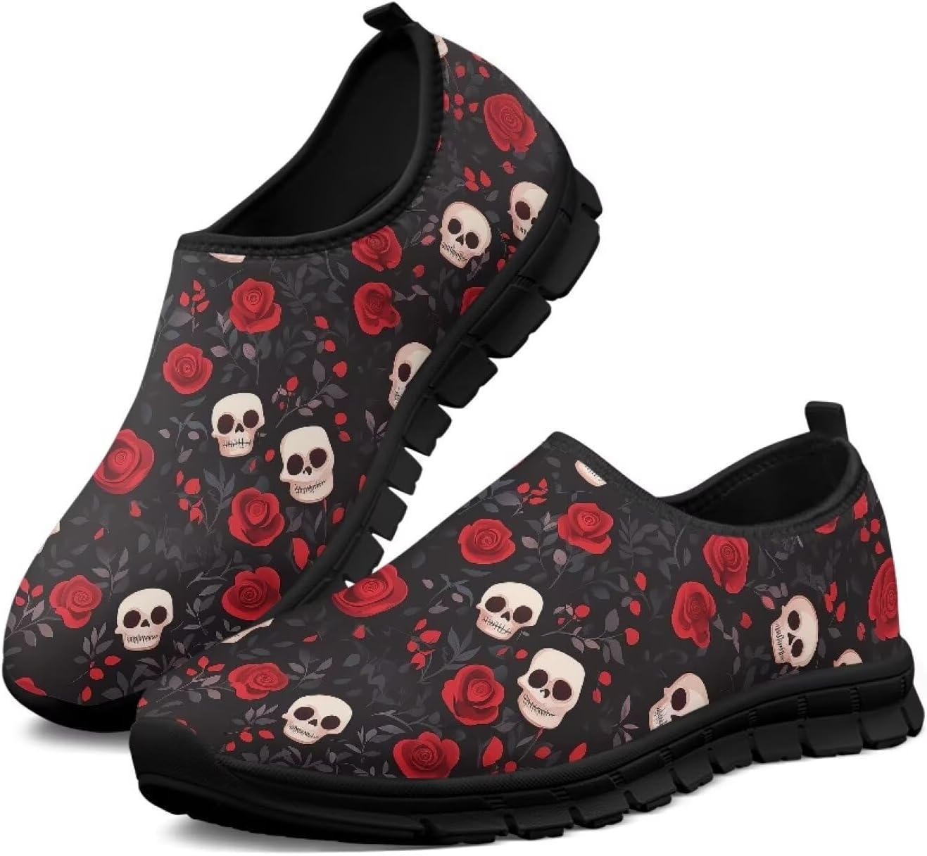 

Мужские кроссовки слайдоны с противоскользящей подошвой, повседневная обувь, спортивные скелетные кроссовки, низкие лоферы для прогулок и походов на открытом воздухе, размеры US5-14 Qoiuvncy, Skull and Roses