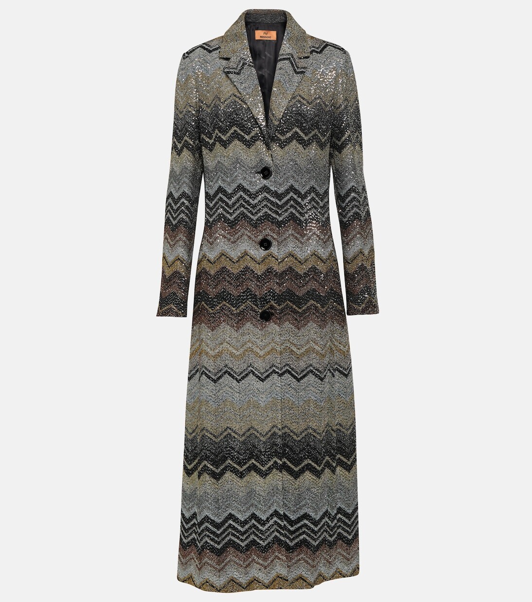 

Однобортное пальто с зигзагообразным узором и пайетками Missoni, черный