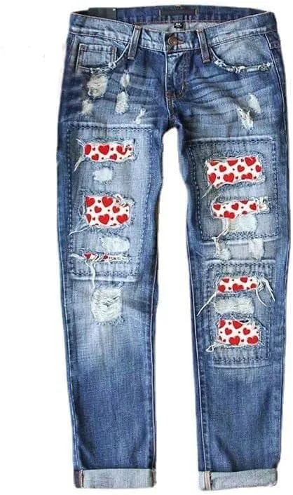 

Рваные джинсы для женщин distressed boyfriend с клетчатым пэчворком