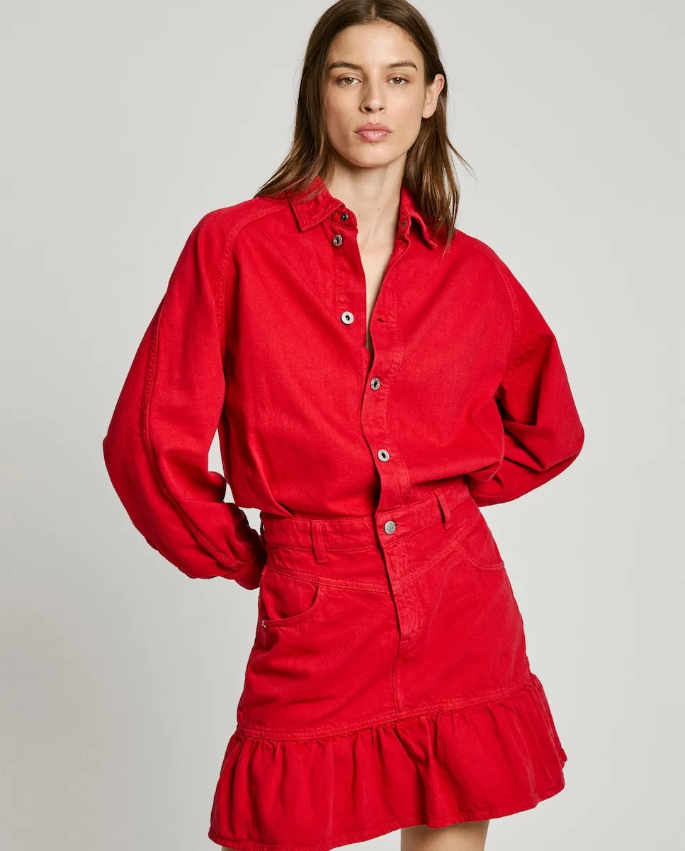 

Короткое джинсовое платье с оборками по низу Pepe Jeans, красный