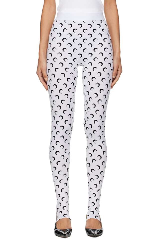 

Marine Serre Белые леггинсы из переработанного трикотажа с лунным рисунком и стременами