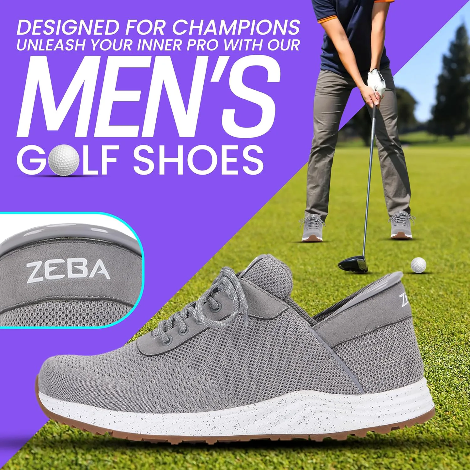 Мужские гольф-туфли ZEBA Handsfree Slip-On - повышенная устойчивость, максимальный комфорт и надежное сопротивление скольжению благодаря нашим гольф-туфлям, графит — фото 3