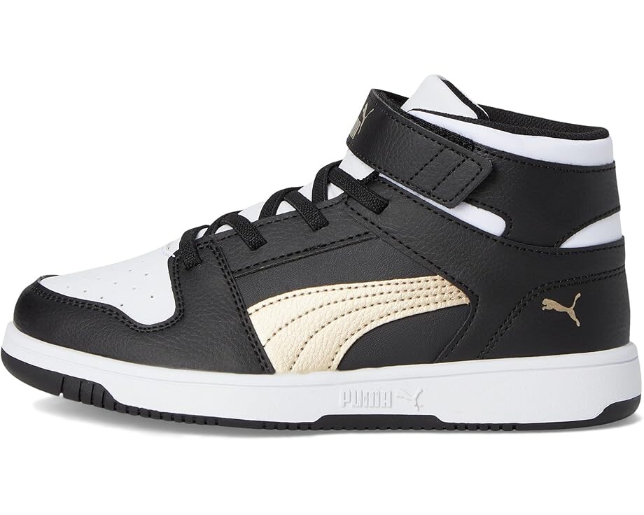 Кроссовки PUMA Kids Rebound Layup Mid Hook And Loop, цвет Puma Black/Puma Gold/Puma White — фото 4