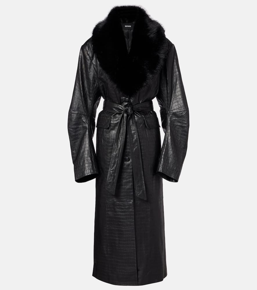 

Кожаное пальто с эффектом крок Rotate, Black