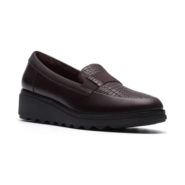 Женские кожаные лоферы Sharon Pace на клиновидном каблуке без шнуровки Clarks, цвет merlot leather