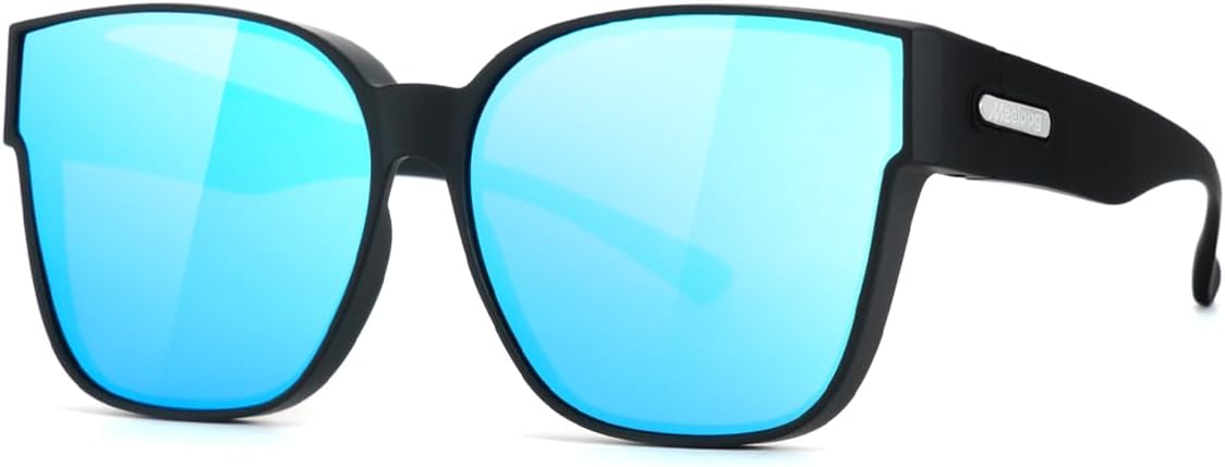 

Поляризованные солнцезащитные очки Meeloog для женщин и мужчин, увеличенного размера, квадратной формы, защита от ультрафиолета UV400, для вождения, MST0092, P1 Black Frame/Blue Mirrored Lens