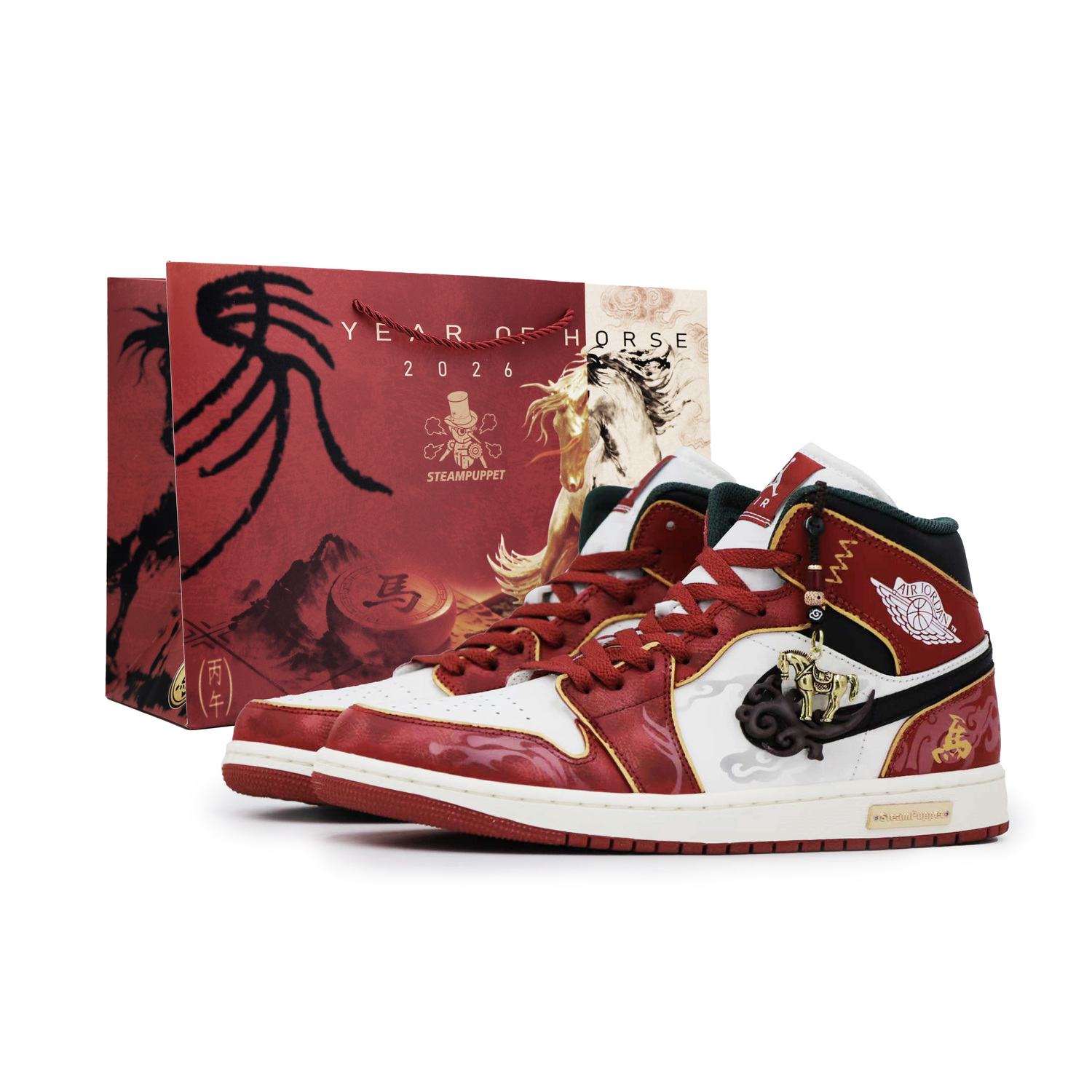 

Jordan Кроссовки Air 1 Abrasion Resistant Mid top Vintage Basketball Shoes Unisex Red Black White