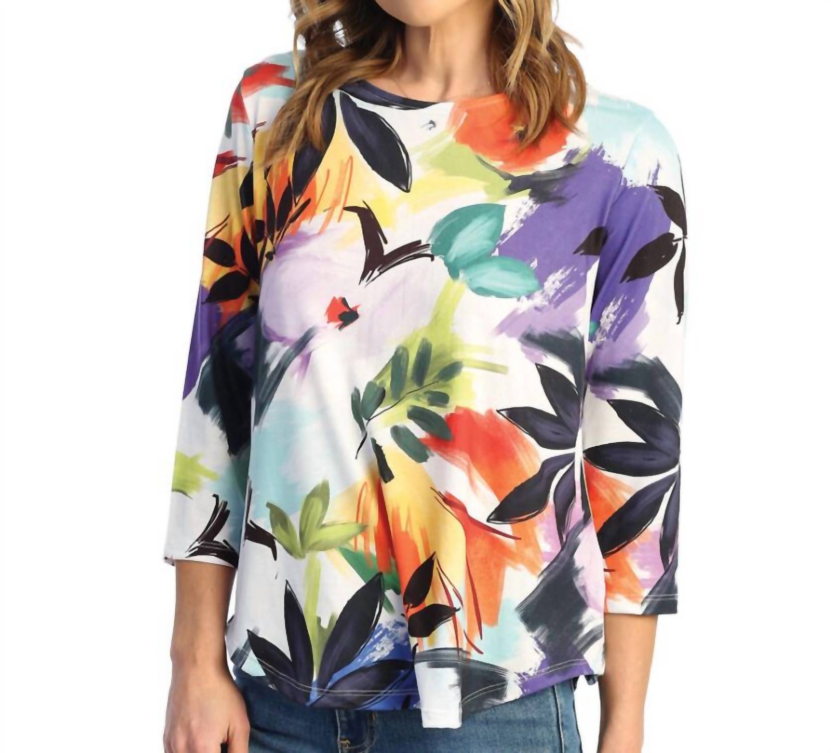 

Тропический топ с круглым подолом в разноцветном цветочном принте Jess & Jane, мультиколор