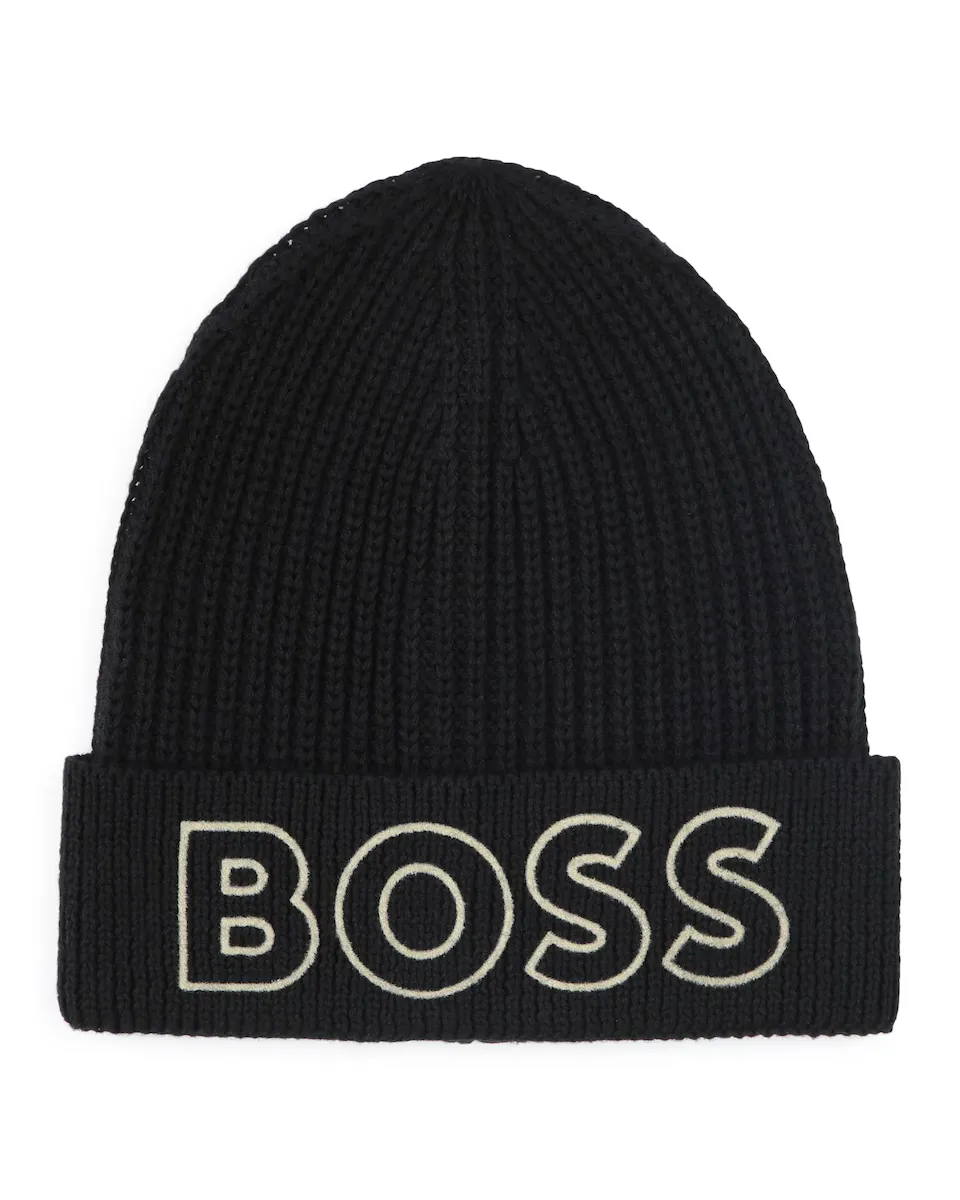

Черная хлопковая шапка для мальчика BOSS Kidswear