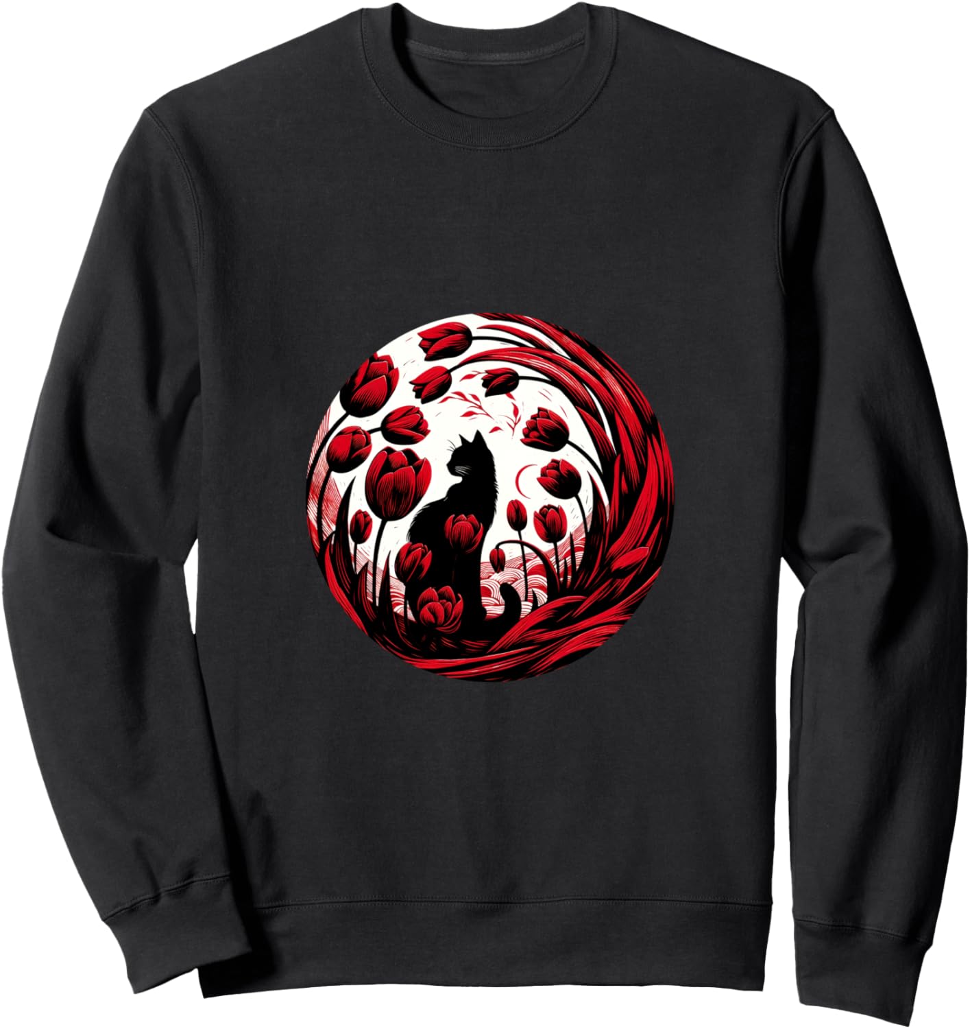 

Толстовка с изображением черной кошки и цветочного рисунка, а также красных тюльпанов Cat Snugg, Черный, Толстовка с изображением черной кошки и цветочного рисунка, а также красных тюльпанов Cat Snugg