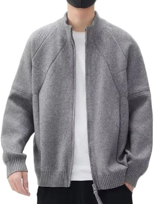 

Мужской повседневный пуловер с воротником стойкой, полумолния, свободный крой, длинный рукав, с карманами