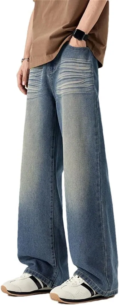 Джинсы свободные, прямые, Men's High Street Fashion, ретро синий