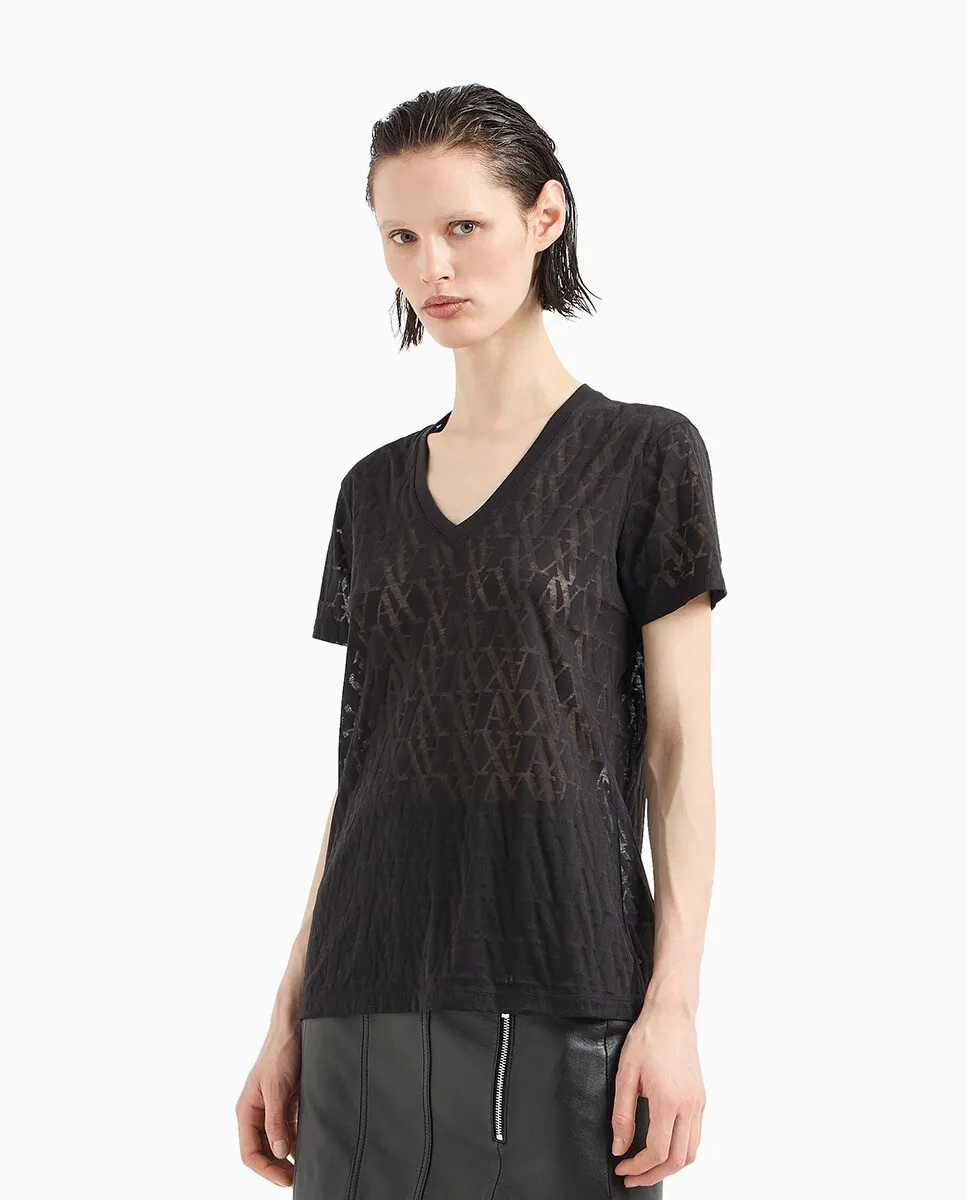 

Женская футболка Devoré с мультилоготипом Armani Exchange, черный