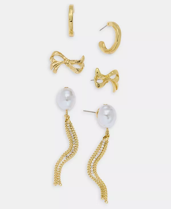 

Комплект из 3 серег с паве и искусственным жемчугом, эксклюзивно в Macy's I.N.C. International Concepts, gold/crystal