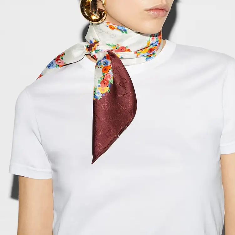 GG жаккардовый Цветочный Шелковый Шарф GUCCI — фото 3