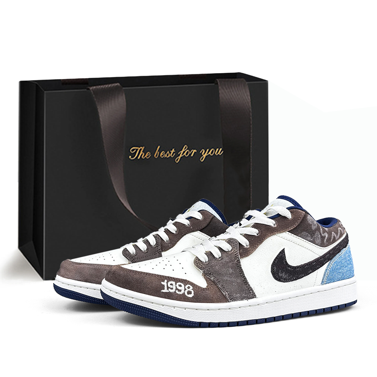 

Air 1 устойчивые к истиранию низкие баскетбольные кроссовки мужские Jordan, бежевый/коричневый/синий