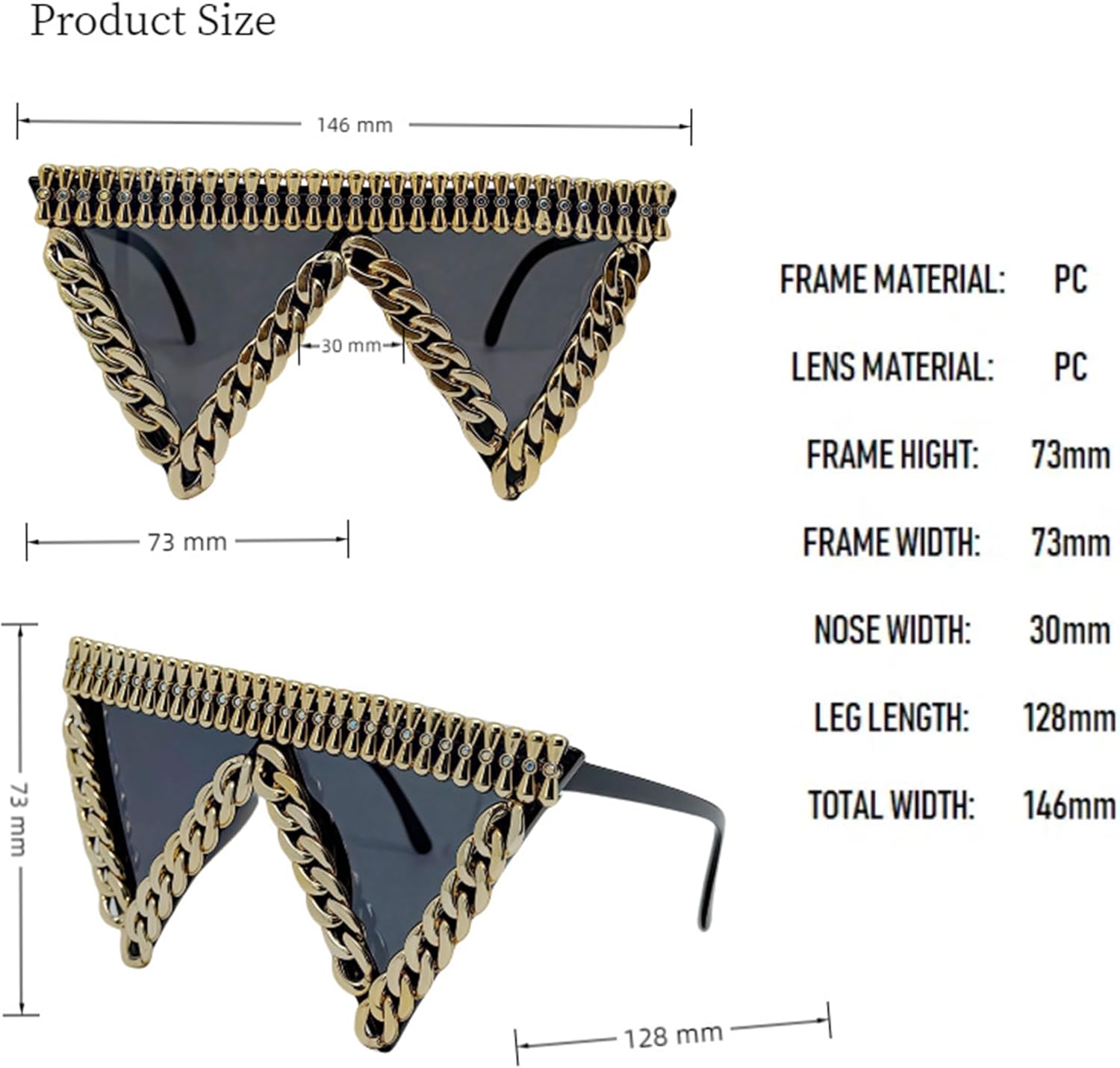 

bullabulling Модные солнцезащитные очки с треугольной металлической цепочкой для женщин, блестящие хрустальные солнцезащитные очки, женские украшения для вечеринок, очки, C2