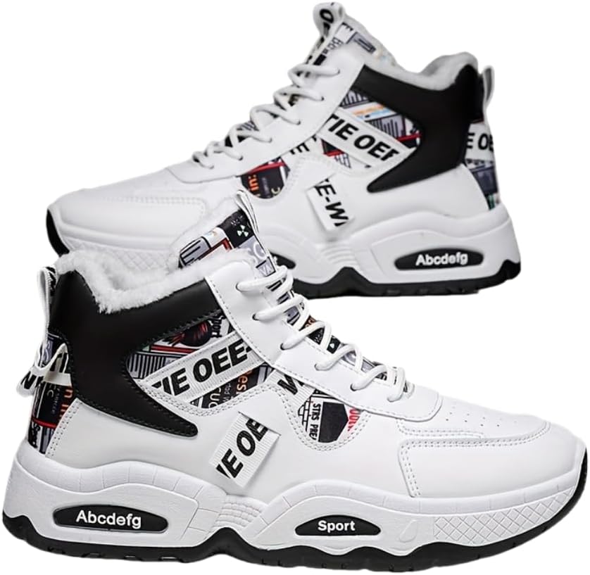 

Мужские зимние кроссовки с утеплителем из флиса - повседневные кроссовки на шнуровке с противоскользящей подошвой из ПВХ для активного отдыха на улице Hhhchpm, белый/черный