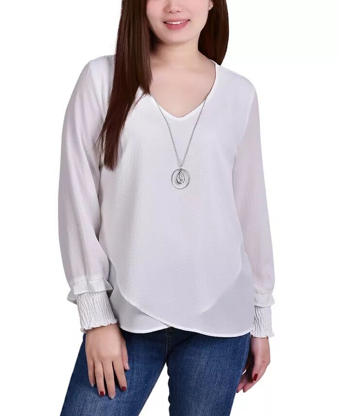 

Креповая блузка Petite с длинными рукавами NY Collection, белый