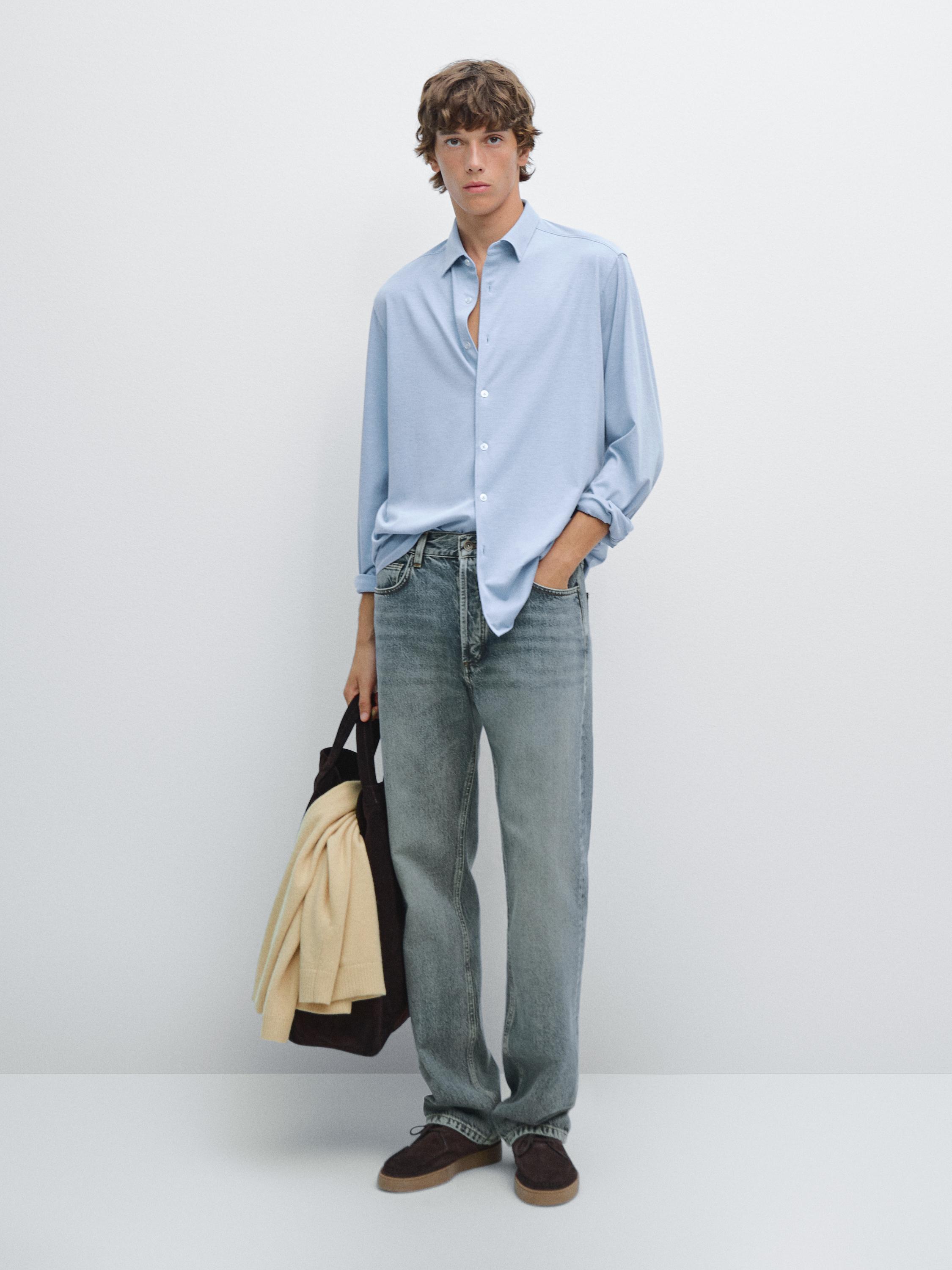 

Рубашка облегающего кроя стретч Massimo Dutti, Sky Blue