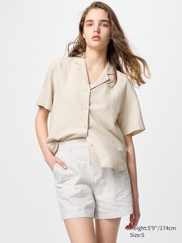 

Льняные хлопковые шорты (полоска) Uniqlo, бежевый